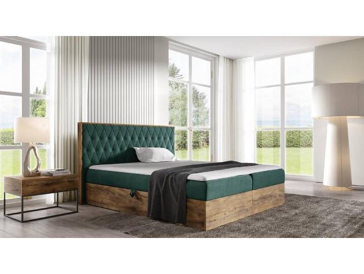yourhouse24 Boxspringbett Wood VI (Bonell-Matratze und Topperr), mit zwei Bettkästen, grün, Faro 07 - grün von OTTO