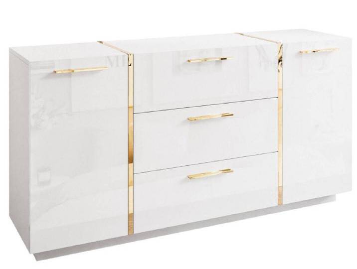 yourhouse24 Kommode ONYX Sideboard Hochglanz Push-Open / Goldgriffe 158 cm, weiß, Weiß / Weiß Hochglanz Gold Griffe von OTTO