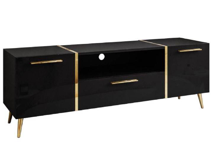 yourhouse24 Lowboard TV ONYX goldenen Beinen TV-Schrank Hochglanz Fernsehschrank, schwarz, Schwarz / Schwarz Hochglanz Goldgriffe von OTTO