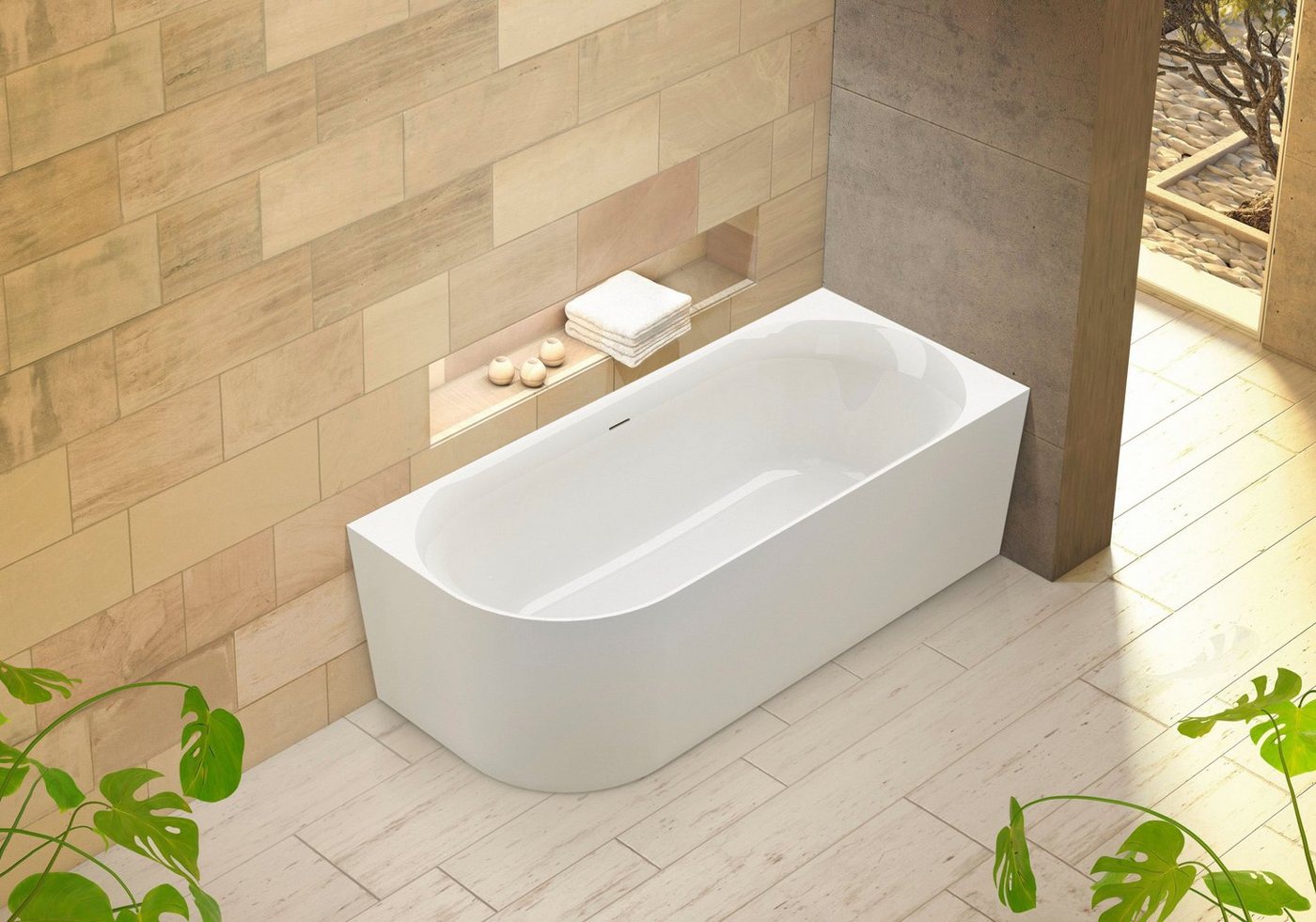 OTTOFOND Badewanne Mince Corner links 180 cm weiß, (1-tlg), inkl. Ablaufgarnitur, Schlitzüberlauf, Fußgestell, schmale Wannenkante von OTTOFOND