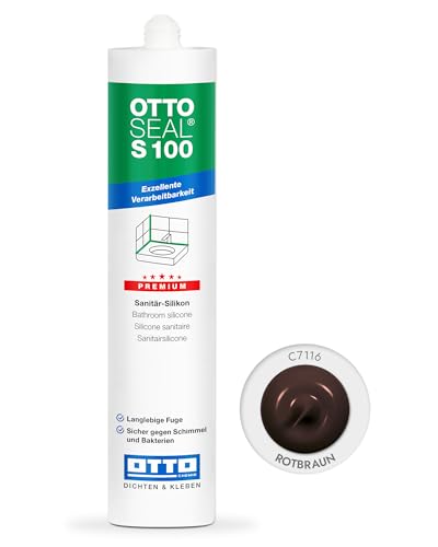 OTTOSEAL S 100 Premium-Sanitär-Silikon 300ml C7116 rotbraun – Sicher gegen Schimmel & Ideal für Bad, Küche & Wohnbereich – Hervorragend Glätt- & Modellierbar von OTTOSEAL