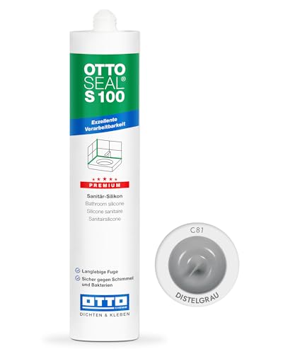 OTTOSEAL S 100 Premium-Sanitär-Silikon 300ml C81 distelgrau – Sicher gegen Schimmel & Ideal für Bad, Küche & Wohnbereich – Hervorragend Glätt- & Modellierbar von OTTOSEAL