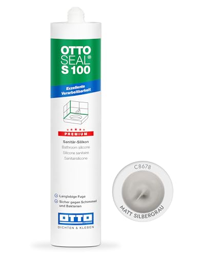 OTTOSEAL S 100 Premium-Sanitär-Silikon 300ml C8678 matt silbergrau – Sicher gegen Schimmel & Ideal für Bad, Küche & Wohnbereich – Hervorragend Glätt- & Modellierbar von OTTOSEAL