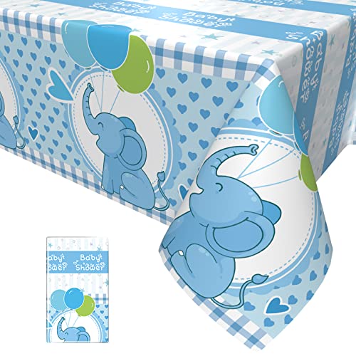 1 Packung Babyshower Elefant Tischdecke Dekorationen, Blaue Themenpartyzubehör, Tiertischabdeckung für Babyparty, Jungen, Kindergeburtstag, Party, Tischdecke, Zubehör, rechteckig, 137,2 x 274,3 cm von OTTPL