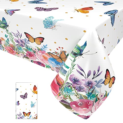 1 Packung Schmetterlings Tischdecke, Geburtstags Tischdecke Frühlingswiesen Tischdecke Kunststoff, rechteckig, für Mädchen Anniversay Babyparty Wandern Dekoration, Zubehör, 54 x 108 Zoll von OTTPL