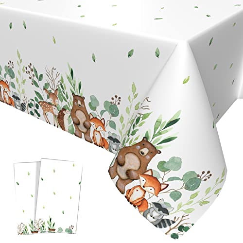 2 Pack BabyShower Waldland Tischdecken Dekorationen, Thema Party Zubehör, Tier Tischdecken Die Baby Shower Boys Kids Geburtstag Party Tischdecken Supplies Rechteck 54x108 Zoll von OTTPL