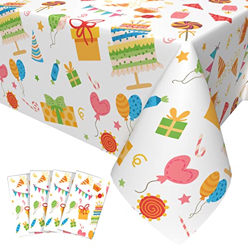 4 Stück Gift Cake Luftballon Tischdecken Deko, Thema Party Zubehör, Buntes Tischdecken Die Baby Shower Boys Kids Geburtstag Party Tischdecken Supplies Rechteck 54x108 Zoll von OTTPL