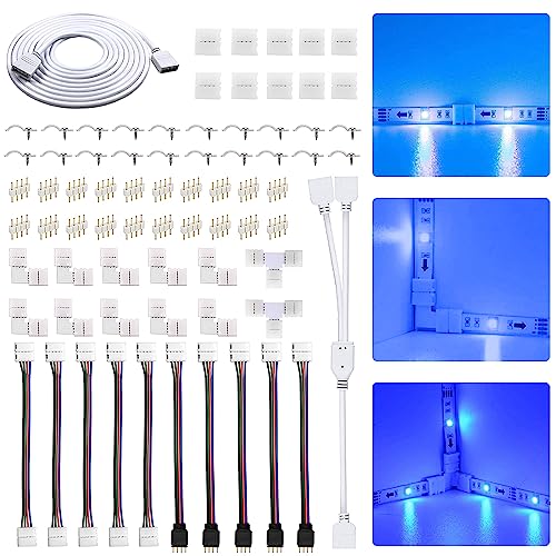 LED Streifen Verbinder 4 Polig, OTTYMO LED Verbinder Acryl LED Strip Verteiler Dauerhaft LED Streifen Verlängerungskabel 10mm Led Streifen Verbinden für 10 mm breite SMD 5050 RGB-LED-Streifen(Weiß) von OTTYMO