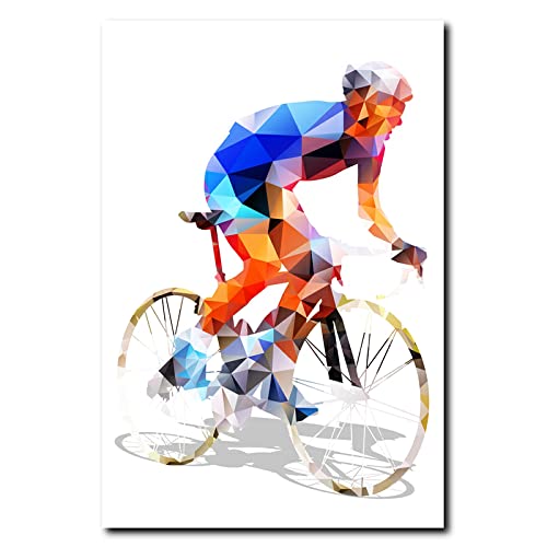 Abstrakte geometrische Wand Bilder Polygonal Radfahrer Print Poster Wandbilder Radfahren Leinwand Gemälde für Innen Schlafzimmer Wanddekoration 50 x 70 cm ungerahmt von OTURRI