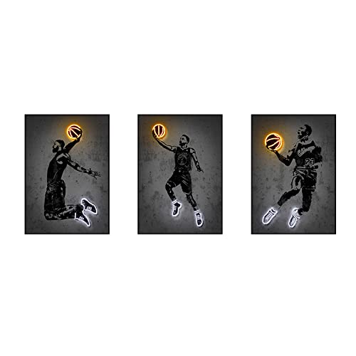 OTURRI Asketball Leinwand Wand Bilder Neon Street Gemälde Ziegel Schablone Poster Kunstdrucke Leuchtreklame Leinwand Gemälde Basketball Bilder Sport Dekor 40x60cmx3 ungerahmt von OTURRI