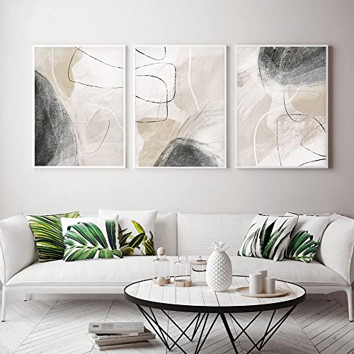 Beige Schwarz Grau Leinwand Gemälde Abstrakte Aquarell Poster und Kunstdrucke Moderne minimalistische Wand Bilder Bilder Wohnzimmer Dekor 60 x 80 cm x 3 ungerahmt von OTURRI