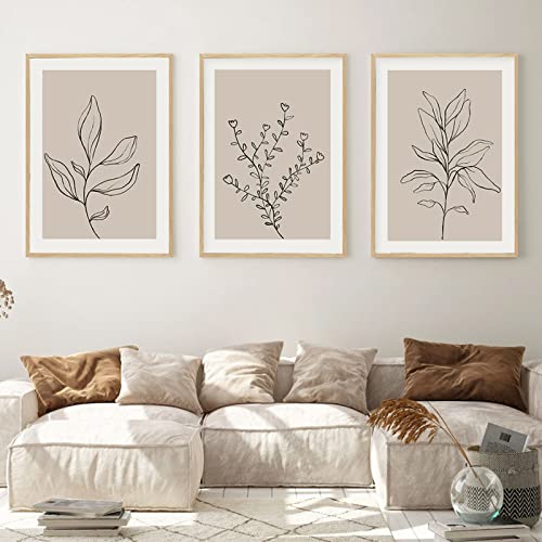 OTURRI Abstrakte botanische Linie beige Poster Kunstdrucke Boho Wand Bilder Leinwand Gemälde neutrale Bilder moderne Wohnzimmer Innendekoration 50 x 70 cm x 3 ungerahmt von OTURRI