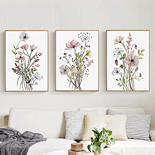 OTURRI Aquarell Blume Wand Bilder Wildblume Posterdruck Nordische Botanische Leinwand Bild Vintage Wandbild Wohnzimmer Dekor 50x70cmx2 Ungerahmt von OTURRI