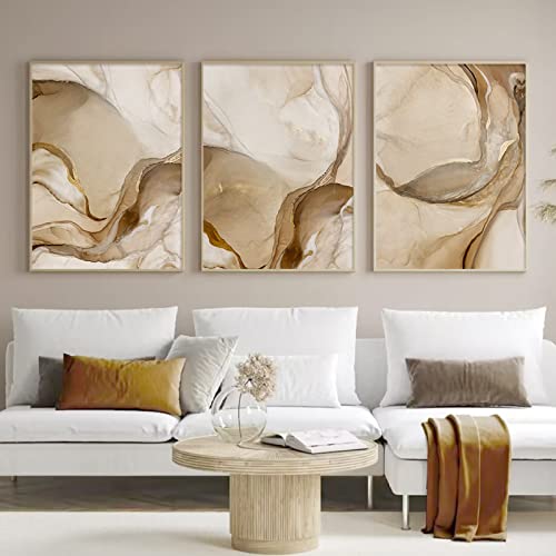 SYNYEY Beige, Braun, Gold, Schwarz, Weiß Marmor Poster Kunstdruck Moderne Wand Bilder Leinwand Bild Abstrakte Bilder Wohnzimmer Inneneinrichtung Dekoration 40x60cmx3 Ungerahmt von SYNYEY