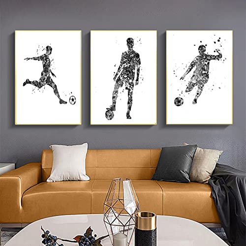 OTURRI Fußball Poster und Kunstdrucke Bilder Nordic Modern Schwarzweiß Fußball Junge Wand Bilder Leinwand Gemälde Kinderzimmer Dekoration 30x50cmx3 Ungerahmt von OTURRI