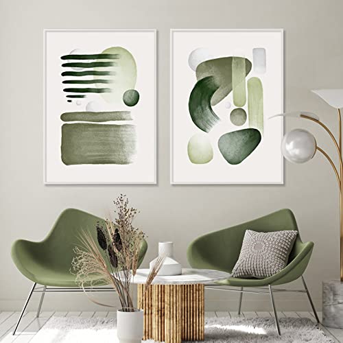 OTURRI Grüne geometrische Wand Bilder Pinsel Aquarell Boho Poster Kunstdrucke Leinwand Bild Abstraktes Wandbild Wohnzimmer Inneneinrichtung Wohnkultur 50 x 70 cm x 2 ungerahmt von OTURRI