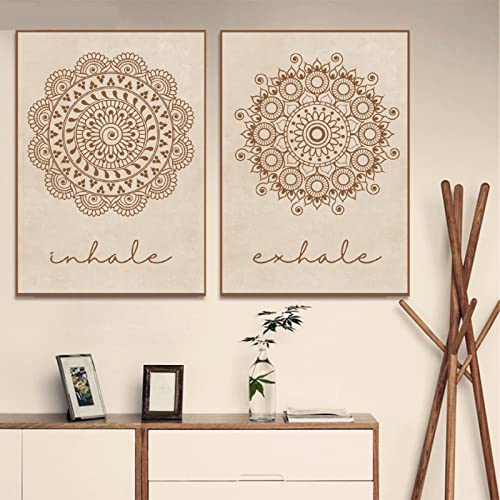 OTURRI Mandala Beige Böhmen Poster Kunstdrucke Inhale Exhale Leinwand Gemälde Abstrakte Linie Blume Wand Bilder Bilder Wohnzimmer Dekor 50x70cmx2 Ungerahmt von OTURRI