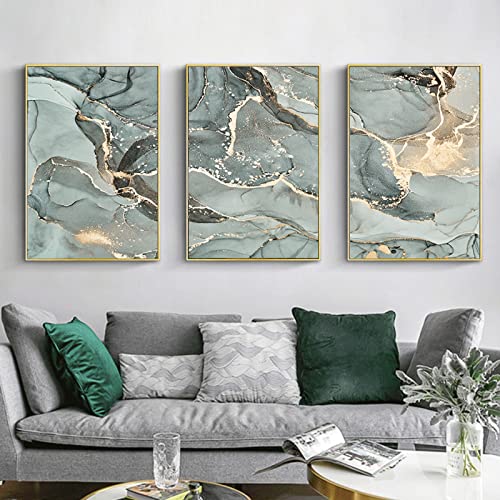 OTURRI Marmor Wand Bilder Grün Gold Moderne Poster Kunstdrucke Abstrakte Leinwand Bild Bilder Wohnzimmer Schlafzimmer Inneneinrichtung Wohnkultur 40x60cmx3 Ungerahmt von OTURRI