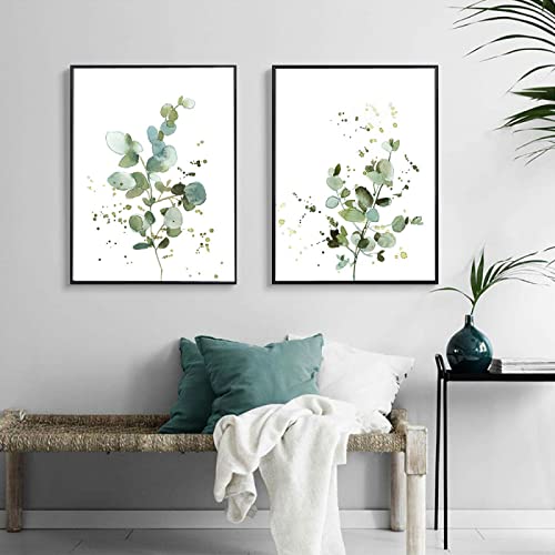 OTURRI Minimalistische botanische Wand Bilder Eukalyptus Leinwand Gemälde grüner Stil Posterdruck nordischer Baum Blatt Wandbild Wohnzimmer Schlafzimmer Dekor 40 x 60 cm x 2 ungerahmt von OTURRI