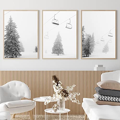 OTURRI Moderne Skilift-Poster und Kunstdrucke verschneite Winterlandschaft Wand Bilder Leinwand Gemälde Skifahrer Geschenk Skifahren Reisebilder Wohnkultur 40 x 60 cm x 3 ungerahmt von OTURRI