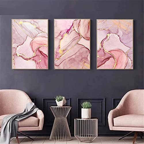 OTURRI Rosa Lila Gold Marmor Poster und Kunstdrucke Leinwand Bild Abstrakte Goldene Wand Bilder Nordische Wandbilder Wohnzimmer Dekor 50x70cmx3 Ungerahmt von OTURRI