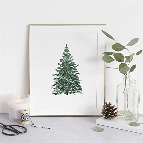 OTURRI Schneebedeckte Bäume Aquarell Wand Bilder Leinwand Gemälde Weihnachtsbaum Poster Kunstdrucke Intage Stil Weihnachtsbilder Dekorationen Wohnkultur 40x60cm Ungerahmt von OTURRI