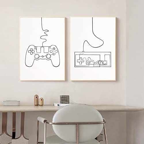 OTURRI Schwarz-Weiß-Gaming-Wand Bilder Minimalismus Leinwand Gemälde Spielkonsole Strichzeichnung Posterdruck nordische Bilder Gaming-Raum-Dekoration 40 x 60 cm x 2 ungerahmt von OTURRI