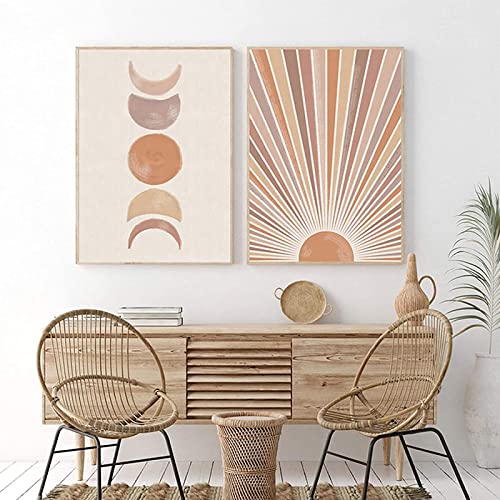 OTURRI Sun And Moon Poster Prints Sunrise Abstract Landscape Wall Gemälde Bohemian Medieval Canvas Painting For Minimalist Pictures Deko 50x70cmx2 Unframed von OTURRI