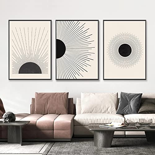 OTURRI Sun Illustration Mid Century Wand Bilder Neutrale Poster Kunstdrucke Farben Stil Leinwand Gemälde Wandbilder Wohnzimmer Wohnkultur 50 x 70 cm x 3 ungerahmt von OTURRI