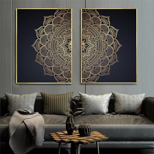 Schwarz Gold Wand Bilder Moderne Mandala Poster Kunstdruck Abstrakte Leinwand Bild Bilder Für Wohnzimmer Schlafzimmer Inneneinrichtung Wohnkultur 40x60cmx2 Ungerahmt von OTURRI