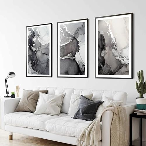 Schwarz Grau Silber Wand Bilder Abstraktes Poster und Kunstdruck Leinwand Gemälde Wandbild Moderner Nordischer Stil Wandbild Home Wohnzimmer Dekor 40x60cmx3 Ungerahmt von OTURRI