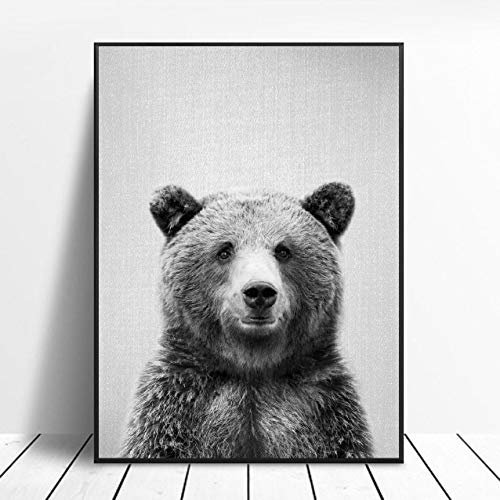 Schwarz Weiß Grizzlybär Poster und Kunstdruck Leinwand Gemälde Bär Wandbild Moderne minimalistische Wand Bilder Wohnzimmer Dekoration 50x70cm Ungerahmt von OTURRI