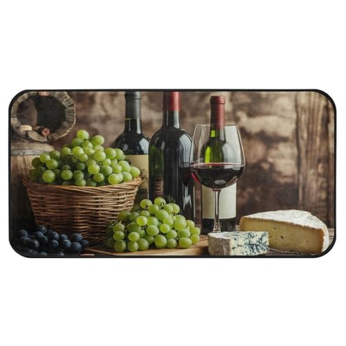 OTVEE Küchenteppich, Weinmotiv, Küchenmatte, 99 x 50 cm, rutschfeste Bodenmatte, Heimdekoration, Trauben, Weinläufer, Teppich, Komfortschaum-Stehmatten und Teppiche von OTVEE