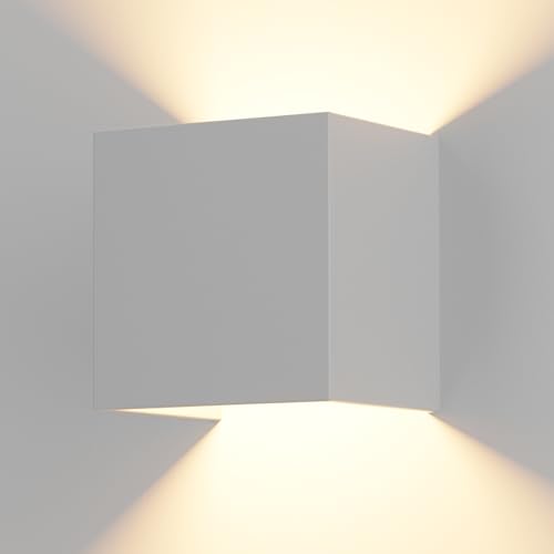 OTeedo LED Wandleuchte Innen und Aussen, Weiß Wandlampe Innen Up Down Wandleuchte Aussen Weiß12w Warmweiß 3000k IP65 Wandleuchte Einstellbarer Lichtstrahl Ausenbeleutung Hauswand Hauseingang Lampe von OTeedo