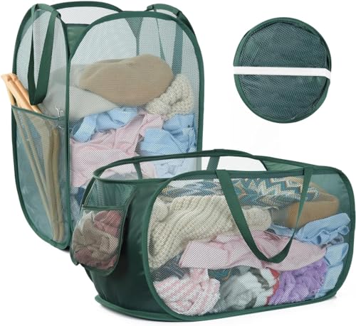 OTraki Faltbarer Wäschekorb 2 Stück, 70L Pop-up Wäschekorb klappbar Groß mit Mesh 36x36x58cm, Laundry Baskets mit Griffen Faltbarer Stoffkorb Pfandflaschen Sammelbehälter von OTraki