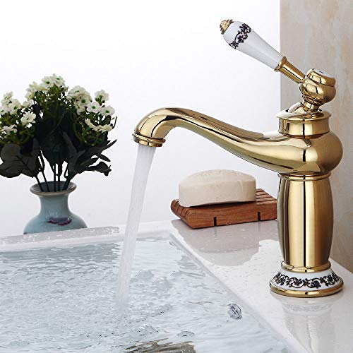 Retro Wasserhahn Einhebelmischer, Vintage Waschbecken Mischbatterie, für Küche Bad (Gold) von OU BEST CHOOSE