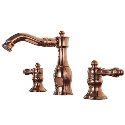 3 Loch Basin Mixer Tap Antikes Doppelgriff Heiße und kalte Messing Badezimmer Wasserhahn Korrosionsbeständigkeit Einfach zu bedienend (Gold) von OUBBDVRT