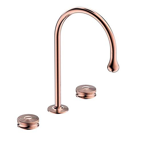 3 Loch Basin Mixer Tap Messing Heiße und kalte doppelte Griff rostsicheres spritzsicheres Waschbecken Wasserhahn (Gris) von OUBBDVRT
