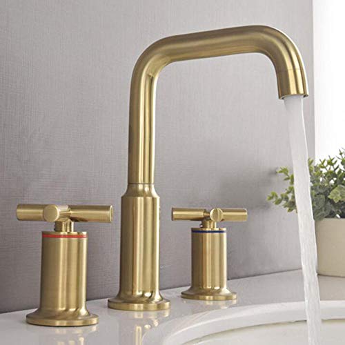 3 Loch Basin Mixer Tap gebürstet Gold Doppelgriff Messing Wasserhahn heiß und kaltes Wasser Doppelschalter Badezimmer Wasserhahn 3 Loch Basin Mixer Tap gebürstet Gold Doppelgriff Messing Wasserhahn heiß und kaltes Wasser Doppelschalter Badezimmer Wasserhahn von OUBBDVRT