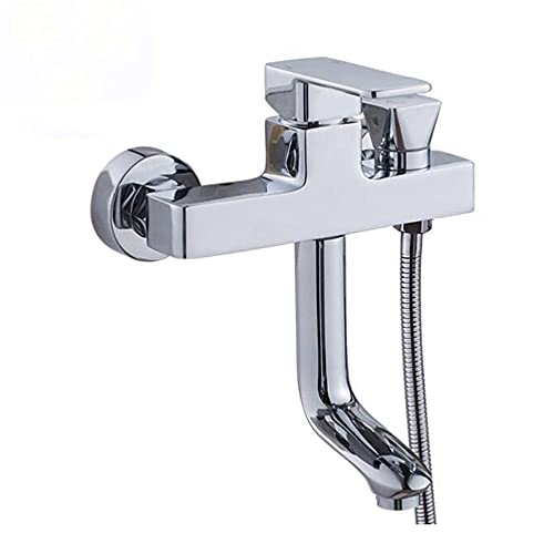 Badewanne Wasserhahnwand montiert rotatable Duschhahn Messing Kalt und heißes Wasser Badezimmer Wasserhahn Chrombeschichtung-B (B) von OUBBDVRT