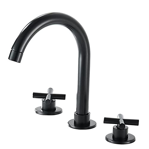Badezimmer Wasserhahn Drei Loch Messing Split-Basin Wasserhahn Doppelgriff heißes Wasser und kaltes Wasser Badezimmer Waschbecken Wasserhahnschwarz (Nero) von OUBBDVRT