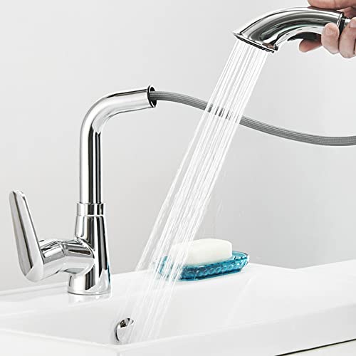 Badezimmer Wasserhahn mit Ausziehen von Sprühes Messing Heiße und kaltes Wasser Teleskop einzelner Loch Multifunktions-Badezimmer-Wasserhahn (Cromo) von OUBBDVRT