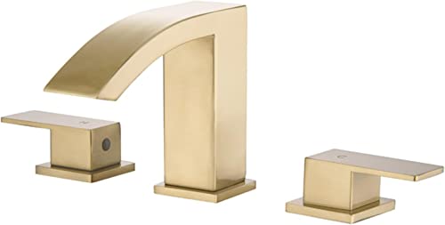 Badezimmerhahn, 3 Löcher zwei Griffe Toilettenspülbecken Wasserhahn, weit verbreiteter Wasserfall Waschbecken Wasserhahn mit Versorgungsschläuchen, Messingmischhahn mit Beckenhahn, gebürstetes Gold Badezimmerhahn, 3 Löcher zwei Griffe Toilettenspülbecken Wasserhahn, weit verbreiteter Wasserfall Waschbecken Wasserhahn mit Versorgungsschläuchen, Messingmischhahn mit Beckenhahn, gebürstetes Gold von OUBBDVRT