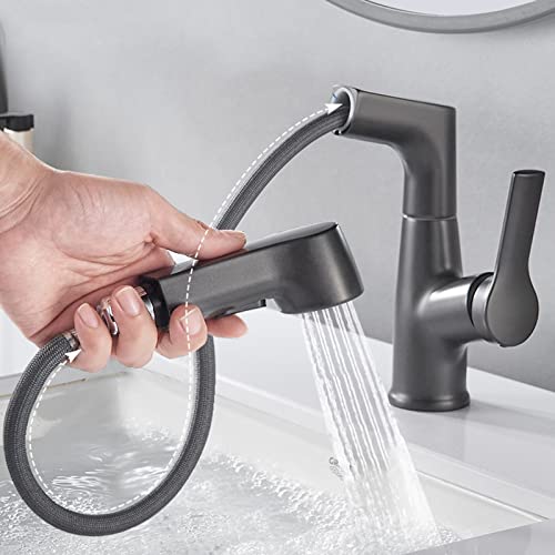 Badezimmerhahn mit Ausziehen von Sprühgrau -Wasserhahn heißes und kaltes Wasser. Badezimmerhahn mit Ausziehen von Sprühgrau -Wasserhahn heißes und kaltes Wasser. von OUBBDVRT