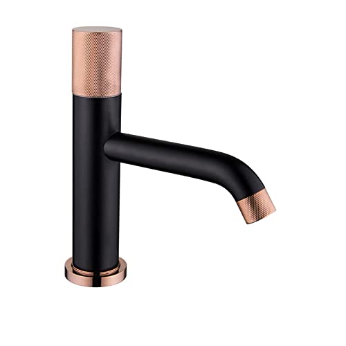Basin Tap Messing Basin Mixer Tap Round Form Basin Wasserhahn Heiße und kaltes Wasser speichert Luxus -Badezimmer -Becken Es sind fünf Farben für Waschbecken geeignet, Schwarz+Rose (Farbe: Rose) von OUBBDVRT