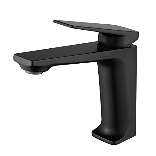 Basin Tippen Sie auf ein Griff ein Loch -Badezimmer -Wasserhahn mit heißem und kaltem Logo -Becken Wasserhahn Messing mit Belüftungsblättern Der Wasserfluss ist weich und bequem, Chrom (Farbe: Gris) von OUBBDVRT