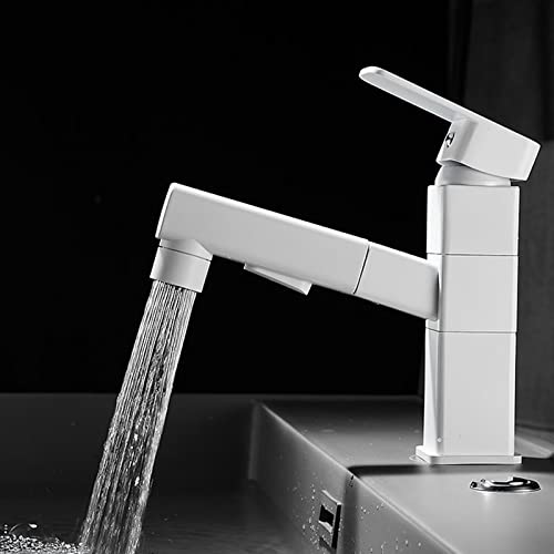 Becken Wasserhahn mit Auszug Sprühes Messing Schwenk heiß und kalt Multifunktions Badezimmer Wasserhahn weiß von OUBBDVRT