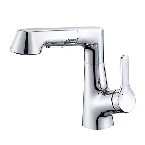 Beckenarmatur mit Auszugsspray-Messing 360 ° Rotation Heiße und kaltes Wasser Multifunktion Badezimmer Wasserhähne-Grey (Cromo) von OUBBDVRT