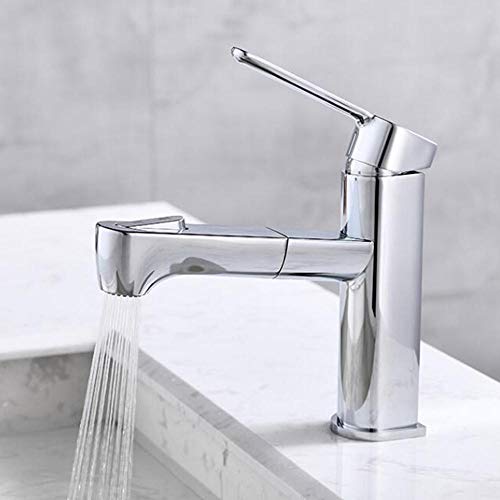 Beckenmischer Tippen Sie mit Ausziehen Spray Bad Taps Messing Körperschlüsselschalter Dual Modus Heißes und kaltes Wasser Mischung Einzelloch Waschbecken Wasserhahn-Schwarz (Nero) von OUBBDVRT