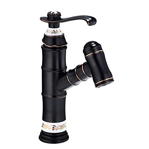 Beckenmischer Tippen Sie mit Pull Out Spray Bad Taps Messing Heiße und kalte 2 Modi Waschbares Haar Rennbares Waschbecken Wasserhahn Schwarz Patina-Schwarz (Nero) von OUBBDVRT